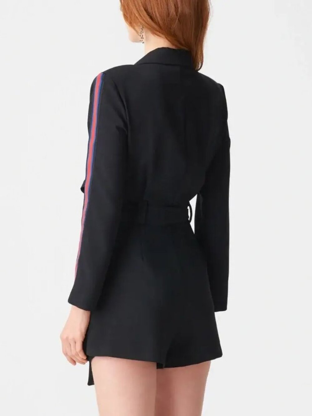 Zara Navy Double Breasted Blazer Romper Jumpsuit with Red Sleeve Stripe Size Med - Picture 2 of 12